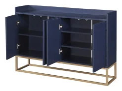 Aparador baixo 4 portas - Madeira MDF e pés de metal - Estilo moderno - Cor azul - 120 x 30 x 80 cm