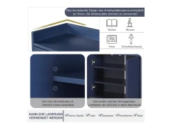Aparador baixo 4 portas - Madeira MDF e pés de metal - Estilo moderno - Cor azul - 120 x 30 x 80 cm