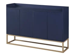 Aparador baixo 4 portas - Madeira MDF e pés de metal - Estilo moderno - Cor azul - 120 x 30 x 80 cm