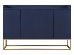 Aparador baixo 4 portas - Madeira MDF e pés de metal - Estilo moderno - Cor azul - 120 x 30 x 80 cm
