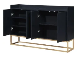 Aparador baixo 4 portas - Madeira MDF e pés de metal - Estilo moderno - Cor preta - 120 x 30 x 80 cm