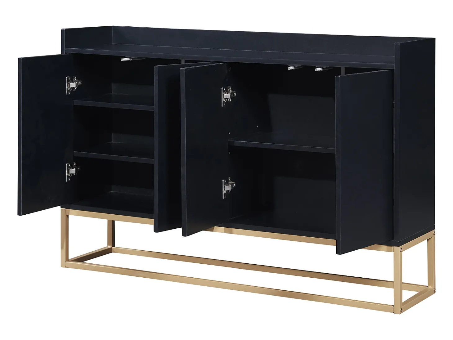 Aparador baixo 4 portas - Madeira MDF e pés de metal - Estilo moderno - Cor preta - 120 x 30 x 80 cm