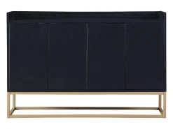 Aparador baixo 4 portas - Madeira MDF e pés de metal - Estilo moderno - Cor preta - 120 x 30 x 80 cm