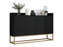 Aparador baixo 4 portas - Madeira MDF e pés de metal - Estilo moderno - Cor preta - 120 x 30 x 80 cm