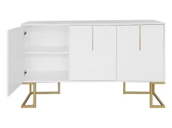 Aparador baixo 3 portas com prateleiras reguláveis - 138x40x80,5cm - Madeira MDF e metal dourado - Branco