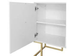 Aparador baixo 3 portas com prateleiras reguláveis - 138x40x80,5cm - Madeira MDF e metal dourado - Branco