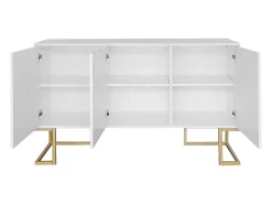 Aparador baixo 3 portas com prateleiras reguláveis - 138x40x80,5cm - Madeira MDF e metal dourado - Branco