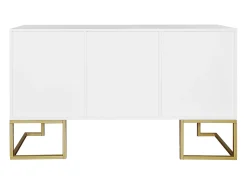 Aparador baixo 3 portas com prateleiras reguláveis - 138x40x80,5cm - Madeira MDF e metal dourado - Branco