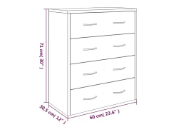 Aparador com 4 gavetas 60x30,5x71 cm branco brilhante
