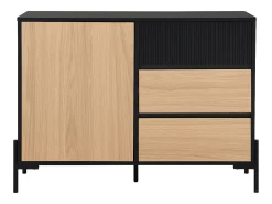 Aparador com 1 porta e 3 gavetas preto e natural claro - GLARODI