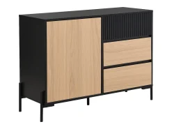 Aparador com 1 porta e 3 gavetas preto e natural claro - GLARODI
