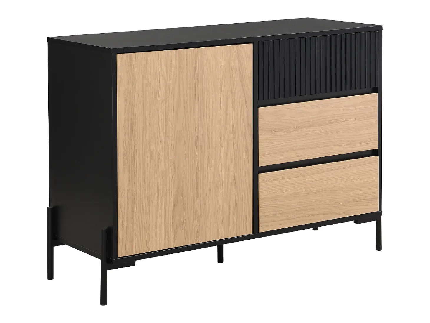 Aparador com 1 porta e 3 gavetas preto e natural claro - GLARODI