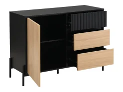 Aparador com 1 porta e 3 gavetas preto e natural claro - GLARODI