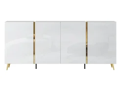 Aparador com 4 portas - 200 cm - Branco brilhante e Dourado - MARZIALO