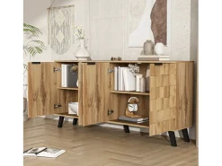 Aparador com 4 portas - 160,5 x 35,5 x 78 cm - para sala de estar, sala de jantar - Aglomerado - Cor madeira