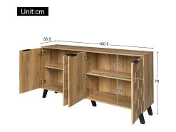 Aparador com 4 portas - 160,5 x 35,5 x 78 cm - para sala de estar, sala de jantar - Aglomerado - Cor madeira