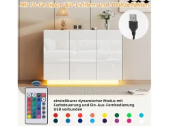 Aparador com 3 portas - 120 x 40 x 75 cm - LEDs - Aglomerado - Branco brilhante