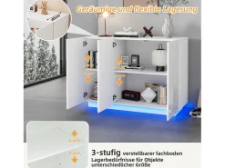 Aparador com 3 portas - 120 x 40 x 75 cm - LEDs - Aglomerado - Branco brilhante