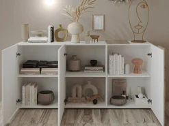 Aparador com 3 portas - Branco e natural claro - CAYNO