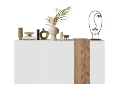 Aparador com 3 portas - Branco e natural claro - CAYNO