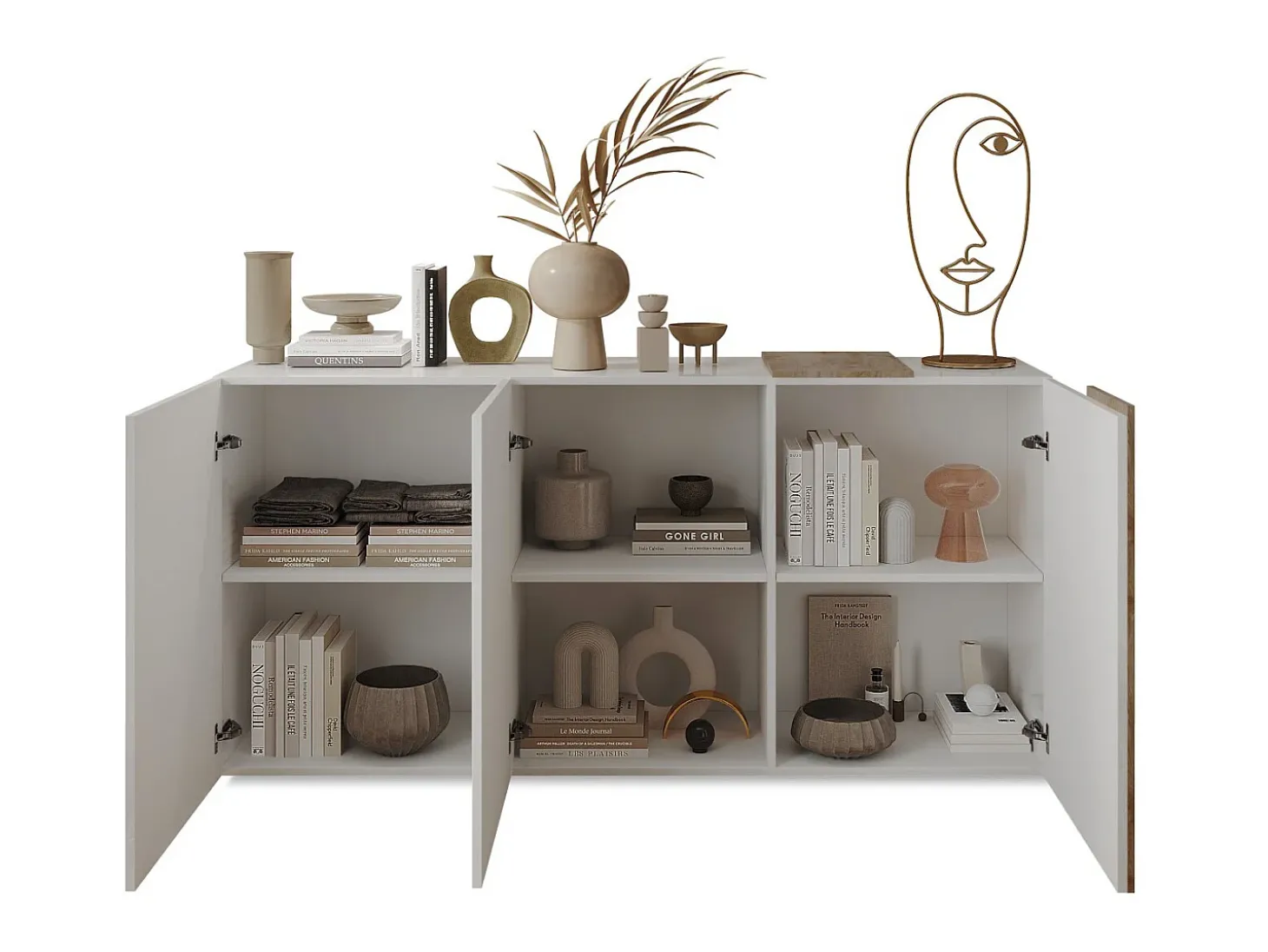 Aparador com 3 portas - Branco e natural claro - CAYNO
