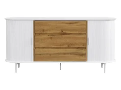 Aparador com 2 portas de correr e 3 gavetas em MDF natural e branco - VELURANI