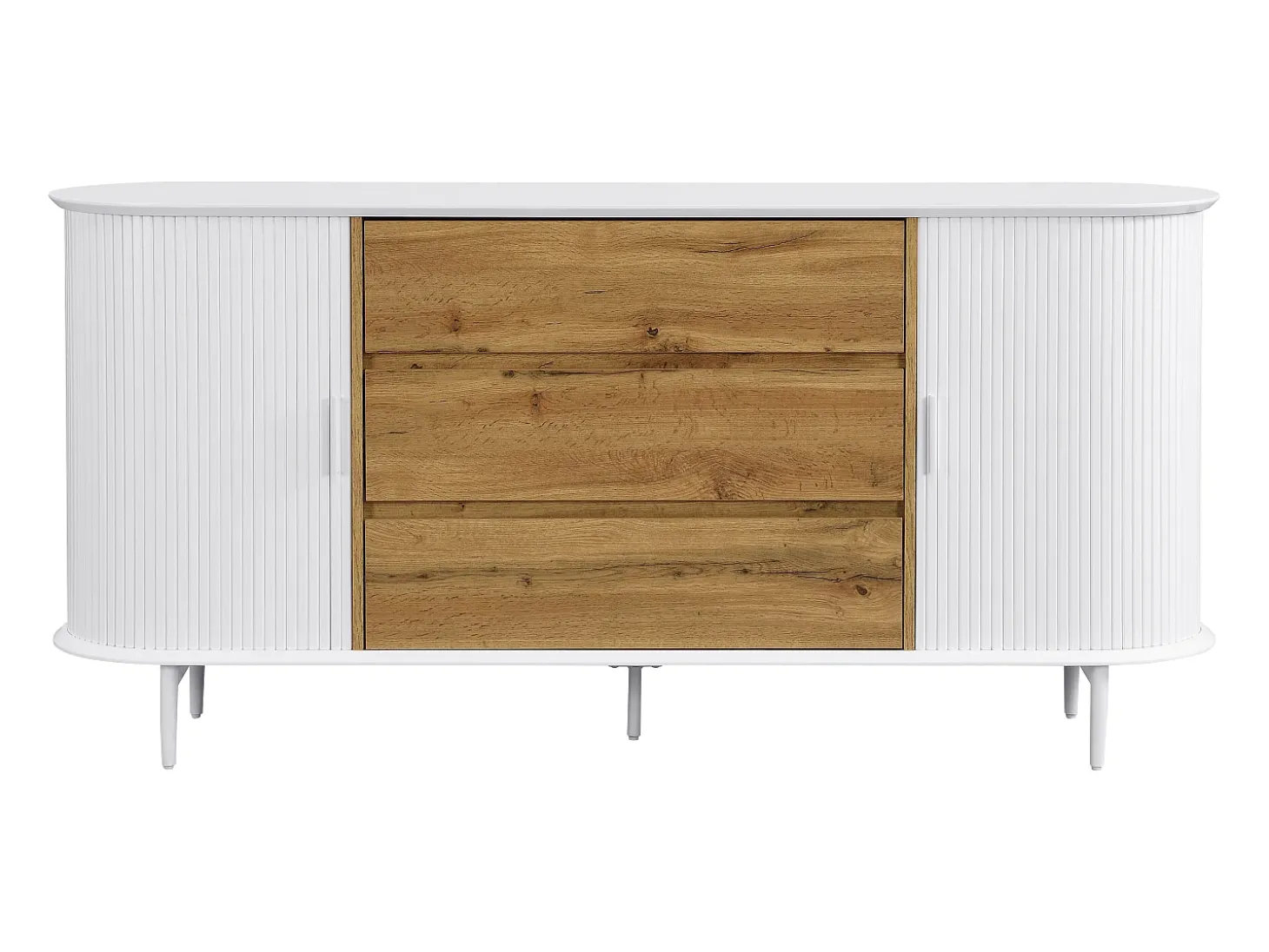 Aparador com 2 portas de correr e 3 gavetas em MDF natural e branco - VELURANI
