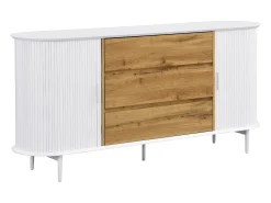 Aparador com 2 portas de correr e 3 gavetas em MDF natural e branco - VELURANI