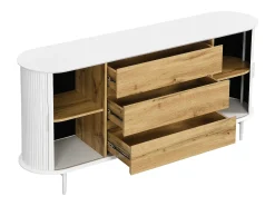Aparador com 2 portas de correr e 3 gavetas em MDF natural e branco - VELURANI