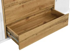 Aparador com 2 portas de correr e 3 gavetas em MDF natural e branco - VELURANI