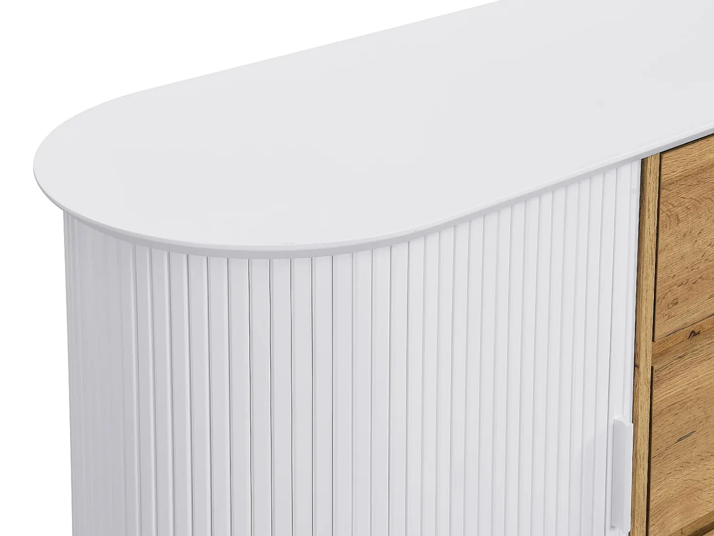 Aparador com 2 portas de correr e 3 gavetas em MDF natural e branco - VELURANI