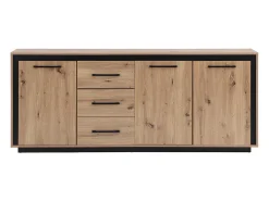 Aparador com 3 portas e 3 gavetas em MDF - Natural e preto - NALAMANE