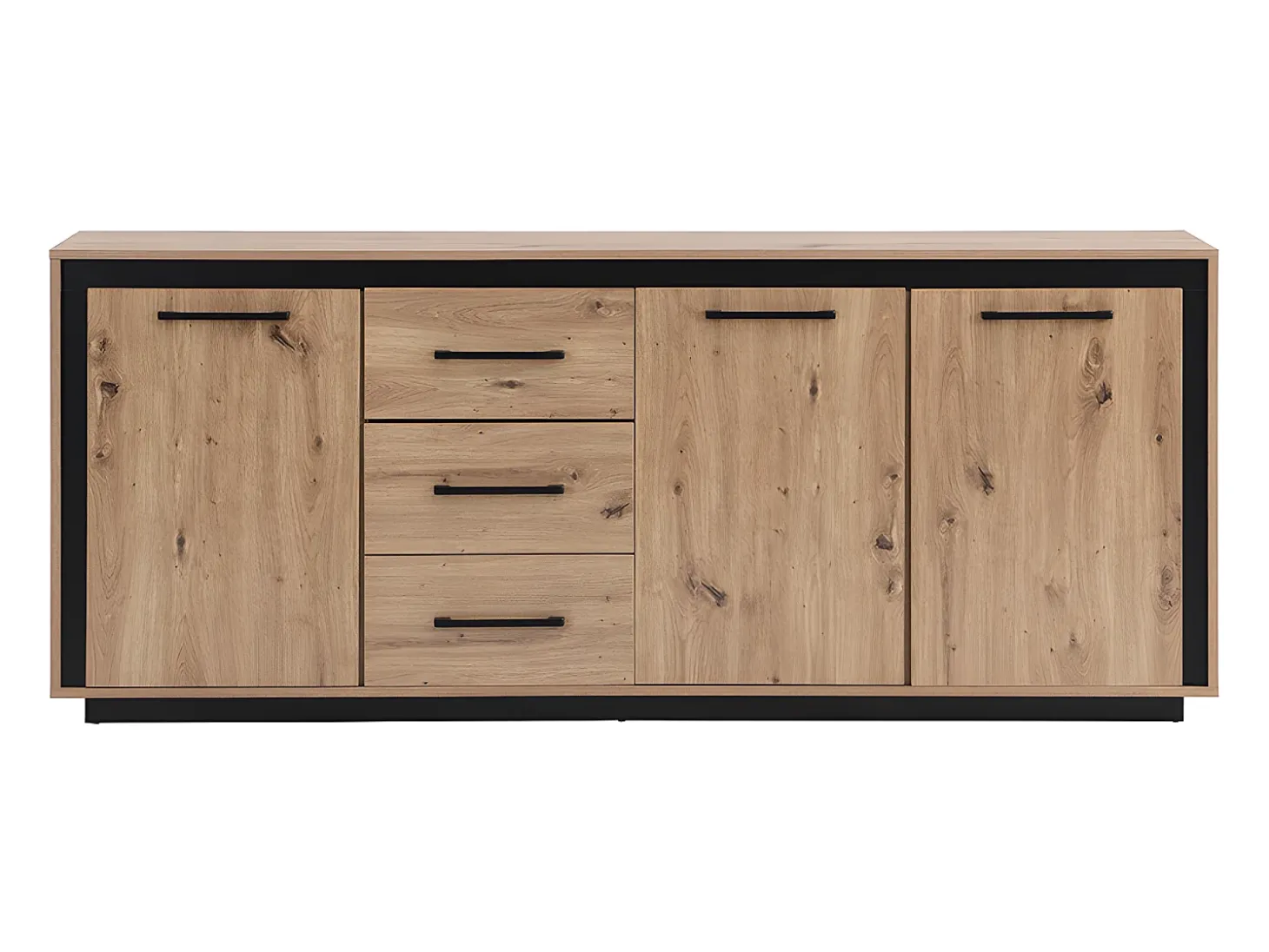 Aparador com 3 portas e 3 gavetas em MDF - Natural e preto - NALAMANE