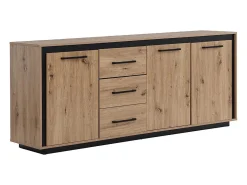 Aparador com 3 portas e 3 gavetas em MDF - Natural e preto - NALAMANE