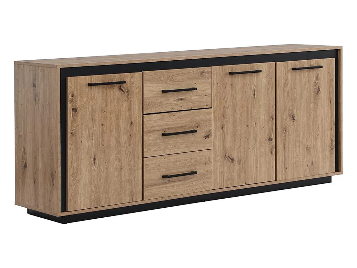 Aparador com 3 portas e 3 gavetas em MDF - Natural e preto - NALAMANE