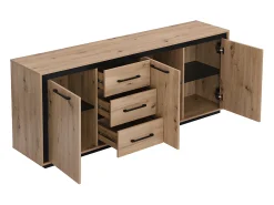 Aparador com 3 portas e 3 gavetas em MDF - Natural e preto - NALAMANE