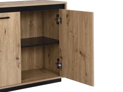 Aparador com 3 portas e 3 gavetas em MDF - Natural e preto - NALAMANE