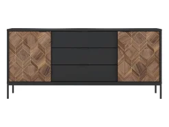 Aparador com 2 portas e 3 gavetas preto e natural escuro - MIALINE