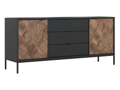 Aparador com 2 portas e 3 gavetas preto e natural escuro - MIALINE
