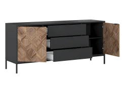 Aparador com 2 portas e 3 gavetas preto e natural escuro - MIALINE