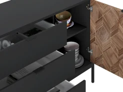 Aparador com 2 portas e 3 gavetas preto e natural escuro - MIALINE