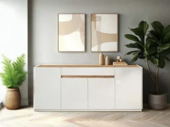 Aparador com 4 portas e 1 gaveta branco e natural - EMORA