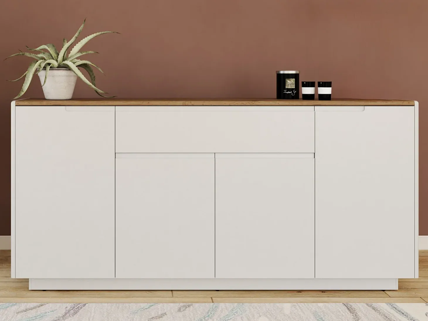 Aparador com 4 portas e 1 gaveta. MDF laqueado branco. AMANI