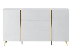 Aparador com 2 portas e 3 gavetas - Branco brilhante e dourado - MARZIALO