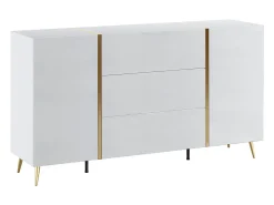 Aparador com 2 portas e 3 gavetas - Branco brilhante e dourado - MARZIALO