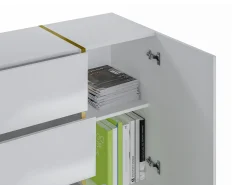 Aparador com 2 portas e 3 gavetas - Branco brilhante e dourado - MARZIALO