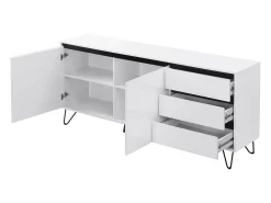 Aparador com 2 portas e 3 gavetas MDF e aço branco e preto - ABUJA