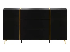 Aparador com 2 portas e 3 gavetas - Preto brilhante e dourado - MARZIALO