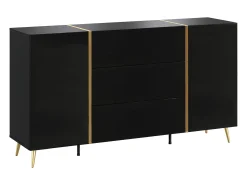 Aparador com 2 portas e 3 gavetas - Preto brilhante e dourado - MARZIALO