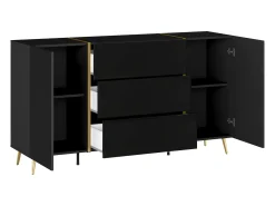 Aparador com 2 portas e 3 gavetas - Preto brilhante e dourado - MARZIALO